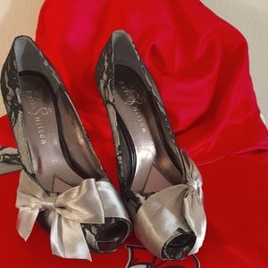 Paris Hilton Grey Bow Tie Heels